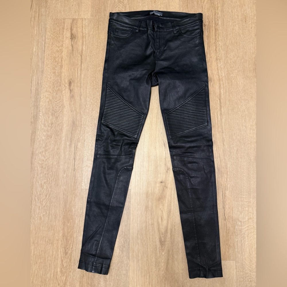 Vince Black Leather Moto Pants 4